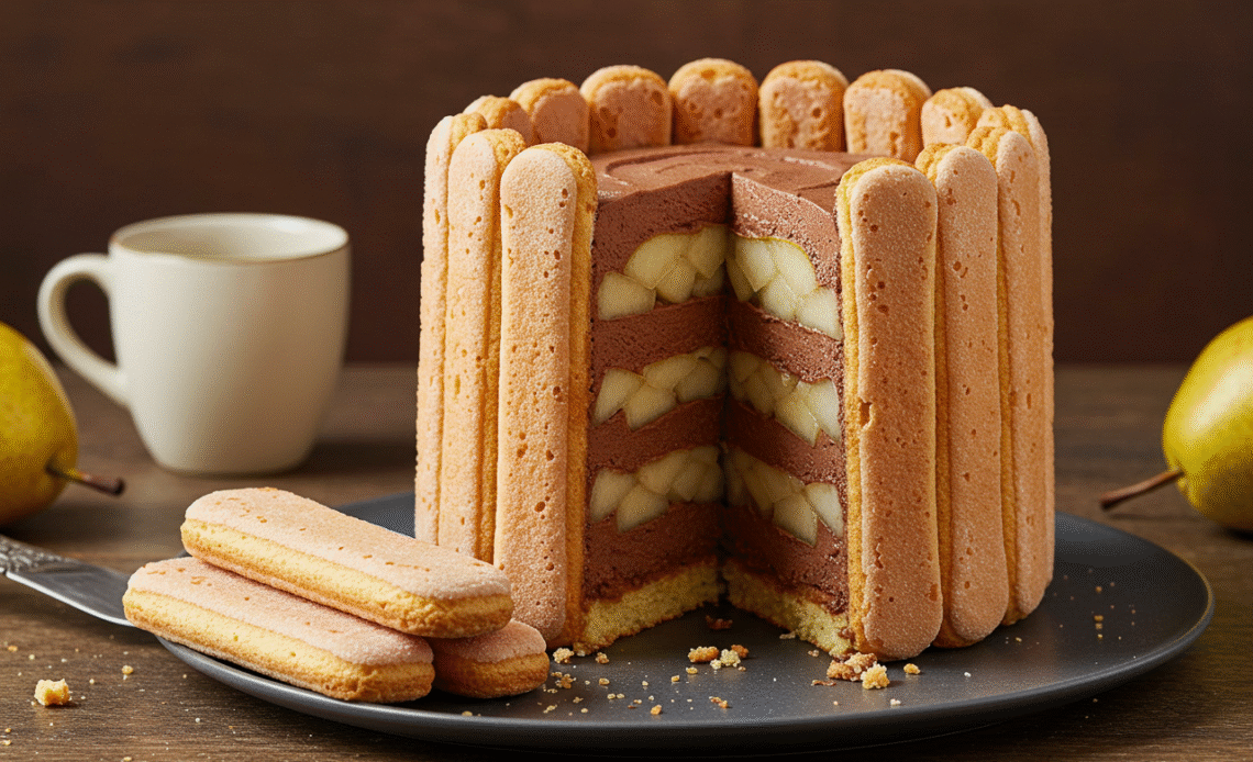 Dessert savoureux de Charlotte Poire Chocolat avec pommes et chocolat