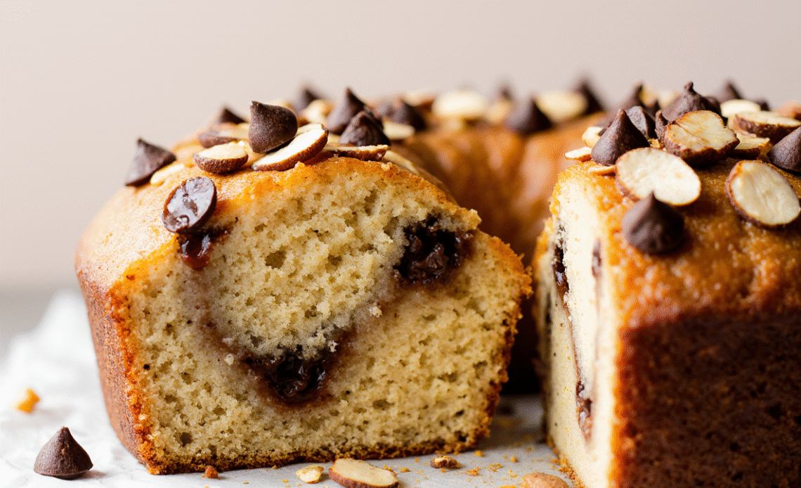 Gâteau moelleux aux poires, amandes et chocolat, dessert savoureux et délectable