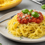 Plat de courge spaghetti préparé avec des légumes frais et délicieux