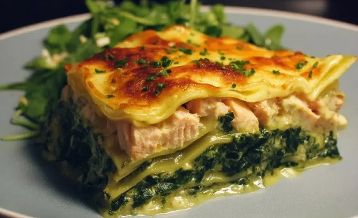 Recette de lasagnes au saumon et aux épinards, un plat savoureux et réconfortant.
