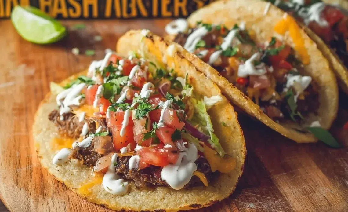 Tacos de Smash Burger : la fusion parfaite entre tacos et burger 1 Tacos de Smash Burger garnis de viande tendre et de légumes frais