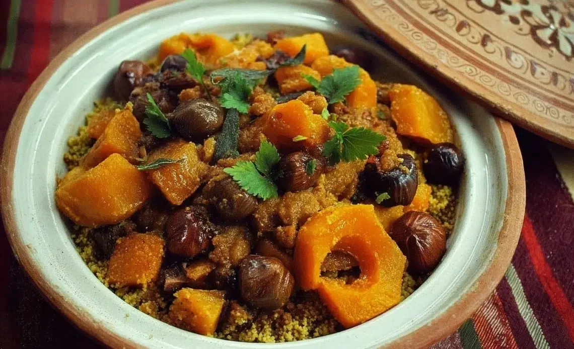 Tajine réconfortant au potimarron et aux châtaignes 1 Tajine réconfortant au potimarron et aux châtaignes dans un plat savoureux
