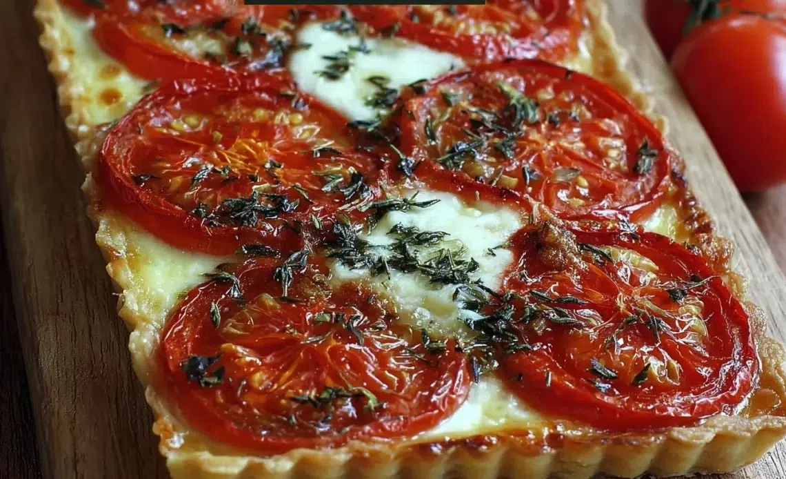 Tarte fine tomate mozzarella 1 Tarte fine tomate mozzarella chaude et appétissante, garnie de fromage