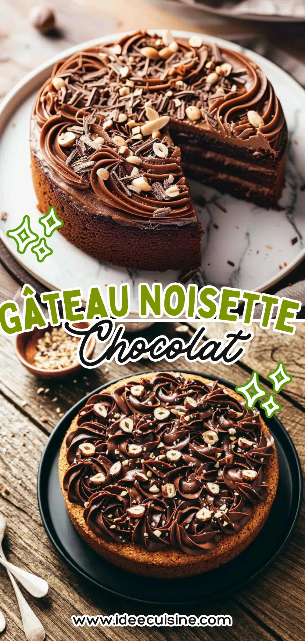 Gâteau Noisette Chocolat 2 Crème dessert au chocolat, dans un pot, garnie de noisettes torréfiées concassées sur le dessus.