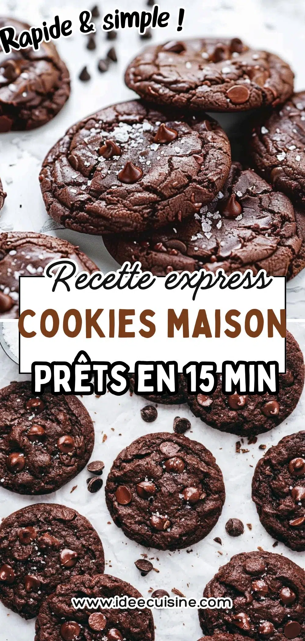Plaque de cookies au chocolat tout juste cuits, pépites brillantes et bords dorés