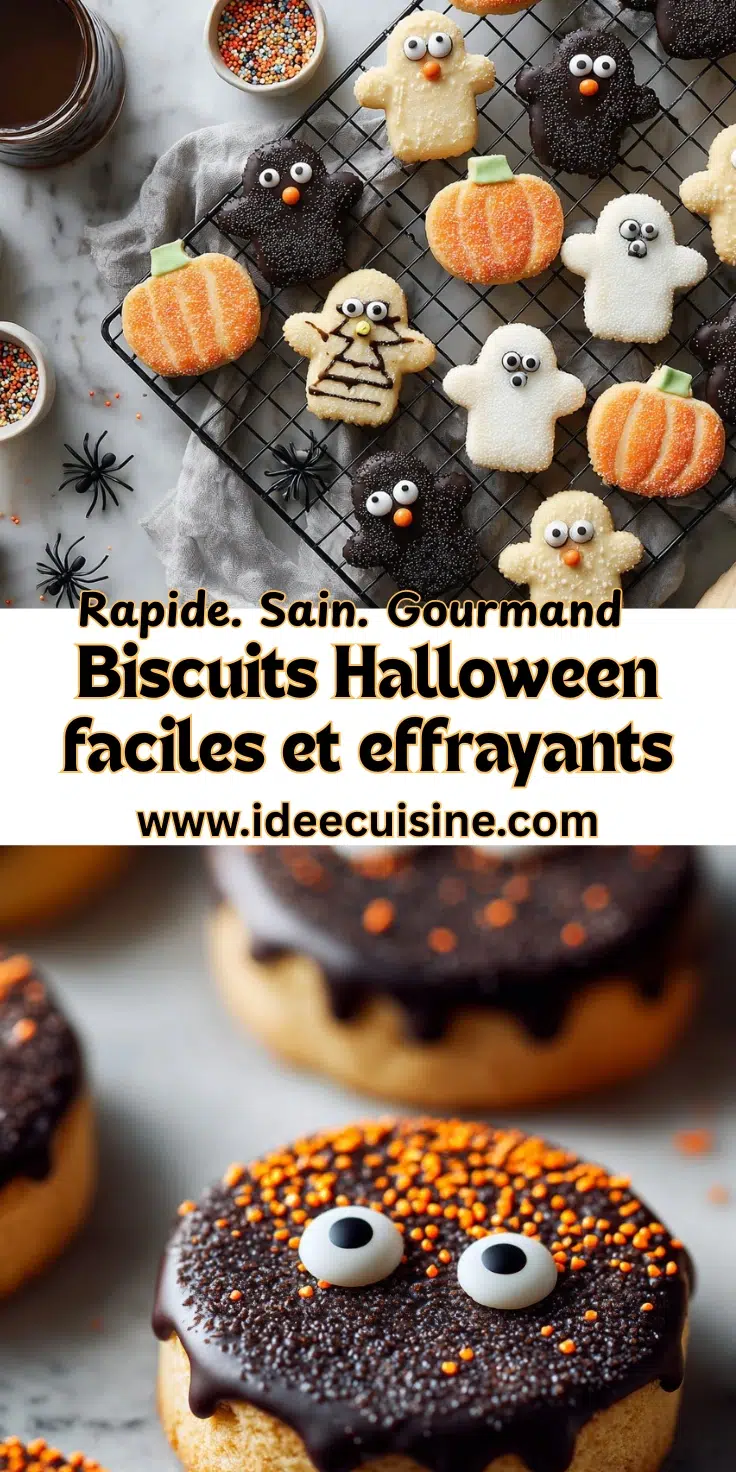 Biscuits d’Halloween: faciles, effrayants et personnalisables. 2 Biscuits Halloween variés sur grille, fantômes et citrouilles sucrées, cookies chocolat aux billes orange