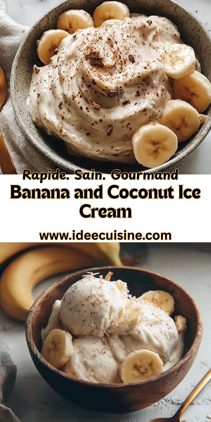 Bol de crème glacée banane-coco garnie de rondelles de banane, texture crémeuse, décor rustique