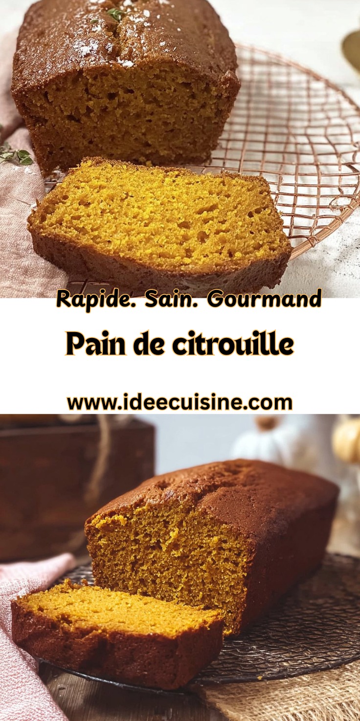 Pain à la citrouille doré, présenté en tranches sur une grille, ambiance chaleureuse et rustique.