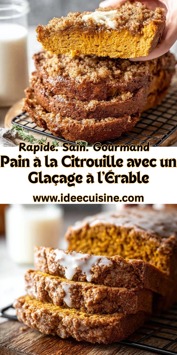 Tranches épaisses de pain à la citrouille, recouvertes d’un glaçage blanc à l’érable, sur grille de refroidissement.