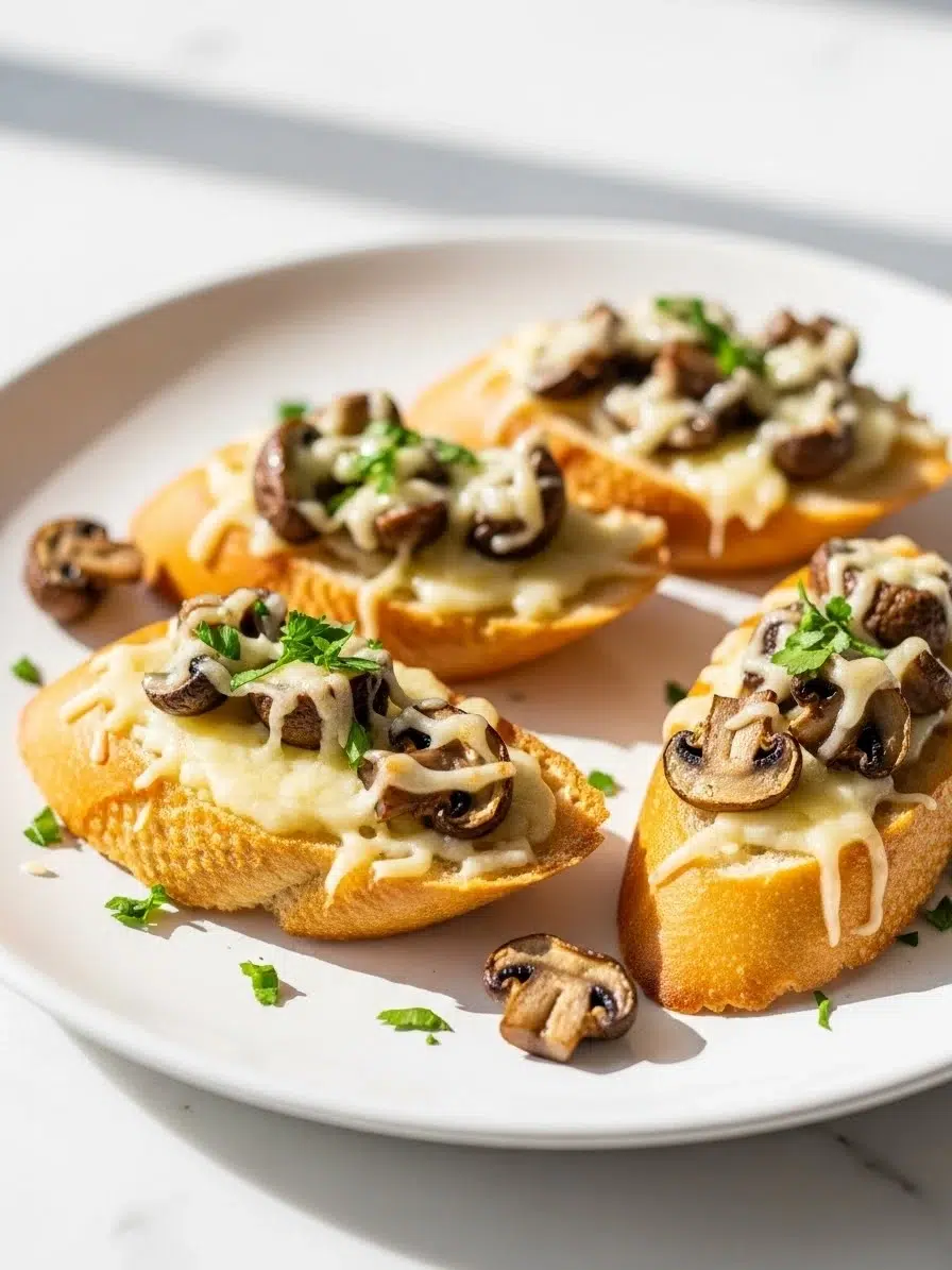 Crispy Mushroom Bites croustillantes au fromage sur assiette en marbre blanc