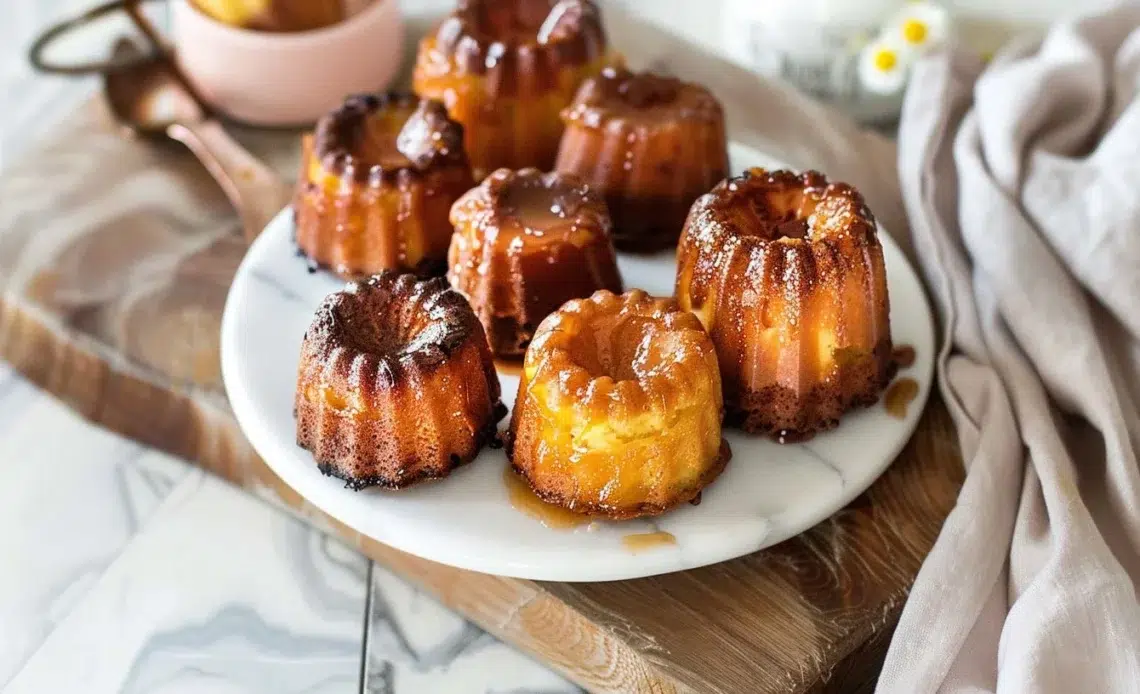 Cannelés Bordelais dorés avec une texture moelleuse et caramélisée à l'extérieur