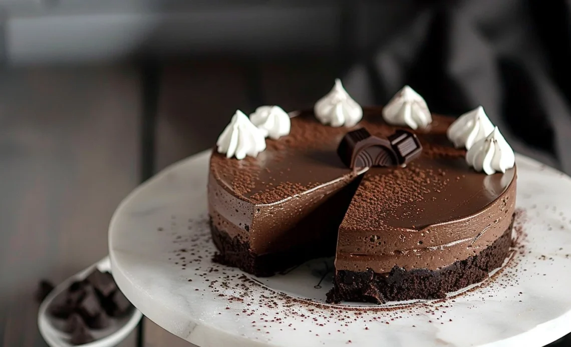 Cheesecake au chocolat délicieusement crémeux sur une assiette