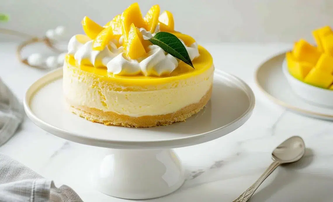 Un délicieux cheesecake japonais, léger et crémeux, décoré de fruits frais.