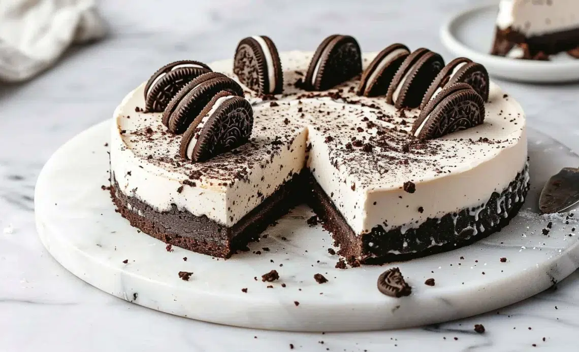 Gâteau au fromage Oreo sans cuisson, un dessert simple et délicieux.