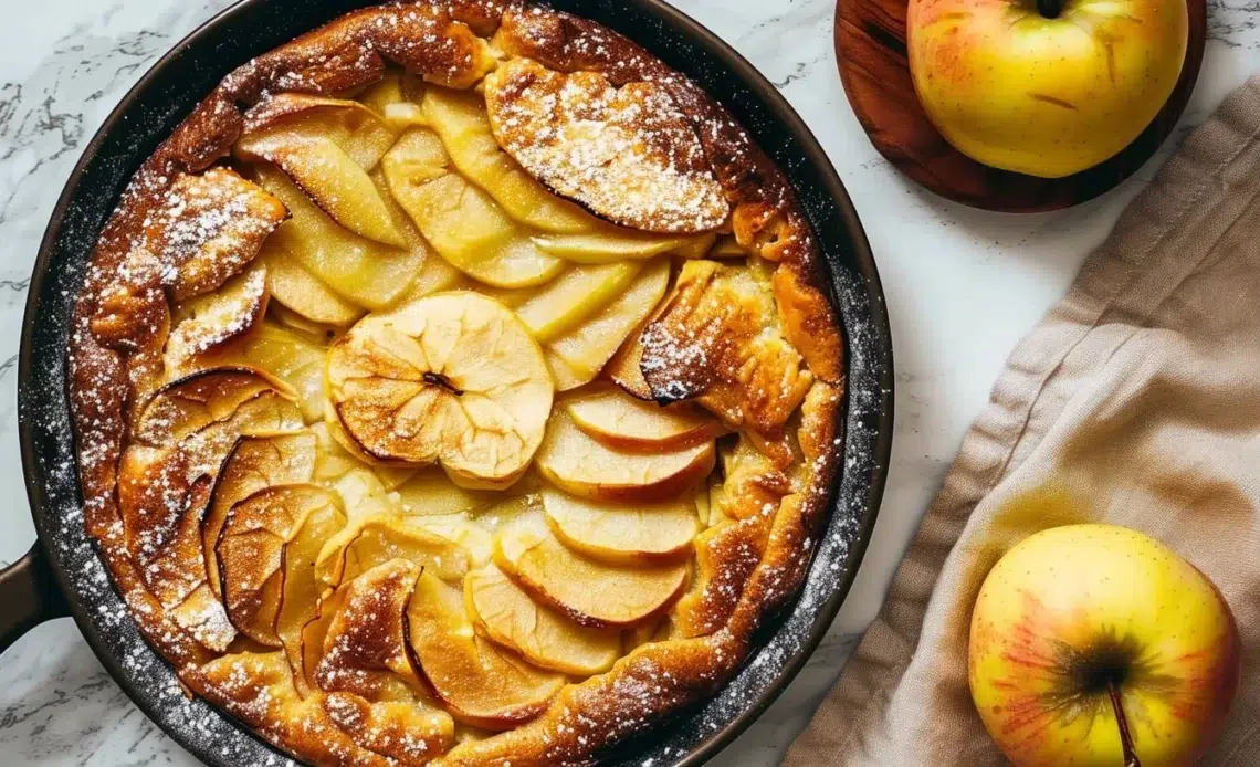 Clafoutis aux pommes 1 Clafoutis aux pommes, un dessert français moelleux et savoureux.