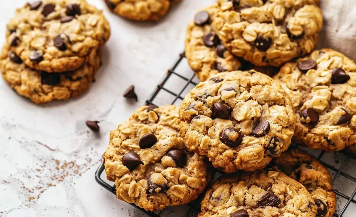 Cookies à l'avoine et chocolat fraîchement cuits sur une assiette