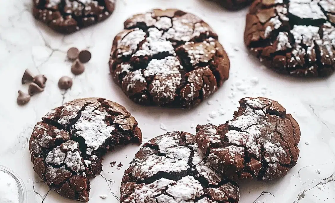 Crinkles Chocolat : biscuits moelleux au chocolat saupoudrés de sucre glace.