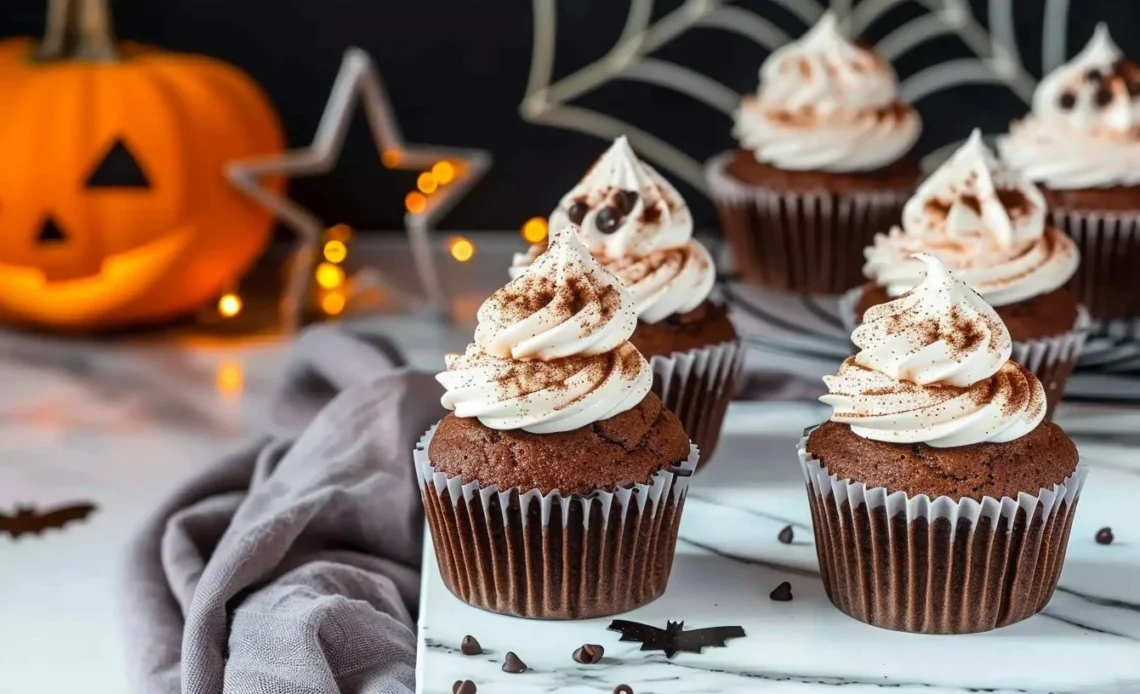 Image de délicieux cupcakes moelleux au chocolat garnis de crème