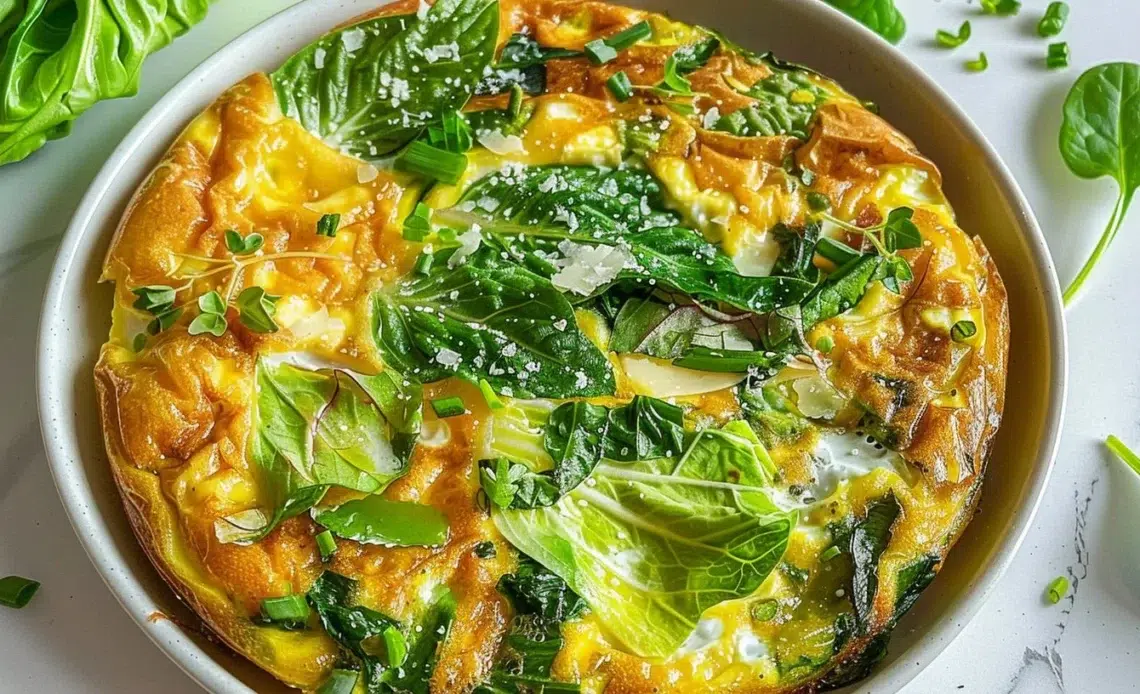 Frittata à la laitue et parmesan, plat savoureux et nourrissant.