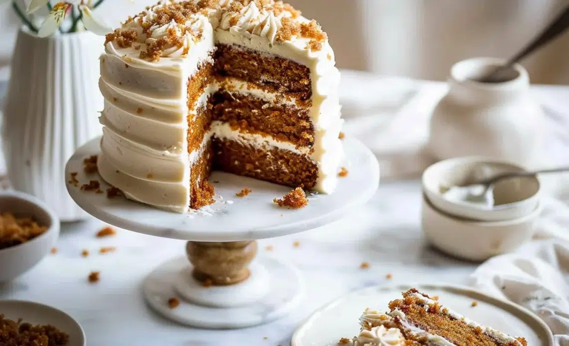 Gâteau à la carotte moelleux et savoureux sur une assiette