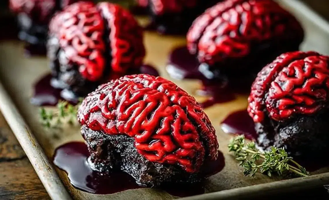Gâteau Cerveau pour Halloween 1 Gâteau Cerveau décoré pour Halloween, un dessert surprenant et délicieux