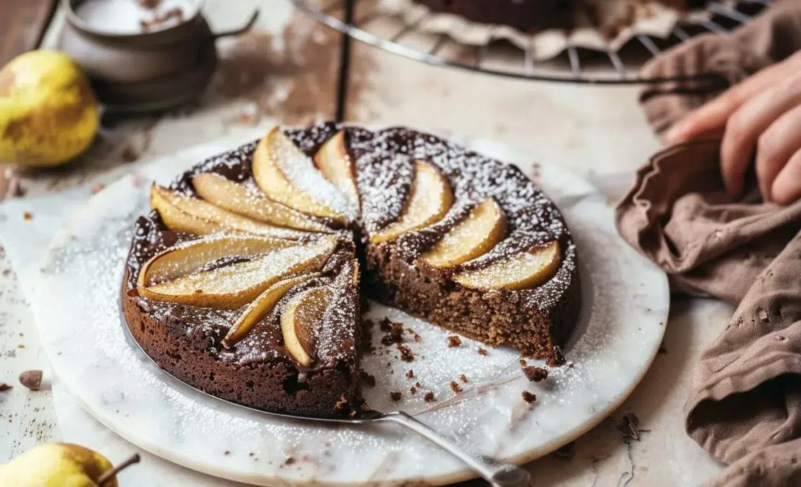 Gâteau poire chocolat sans farine, un dessert moelleux et sans gluten