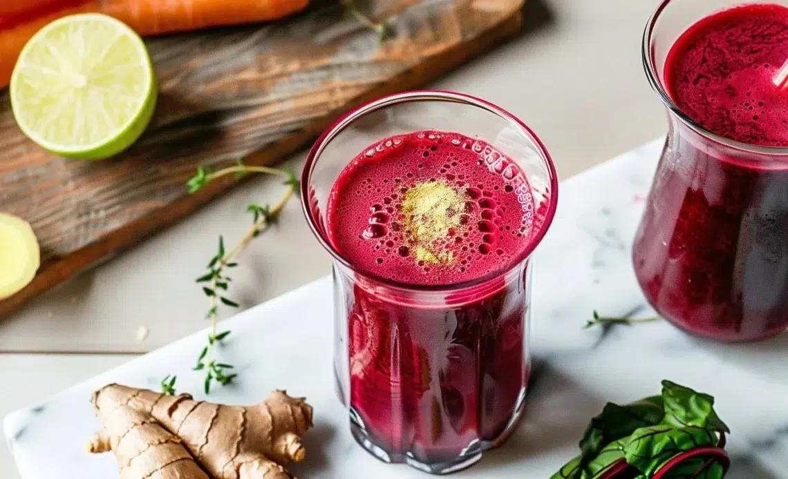 Jus de betterave detox frais et nutritif pour une purification naturelle du corps.