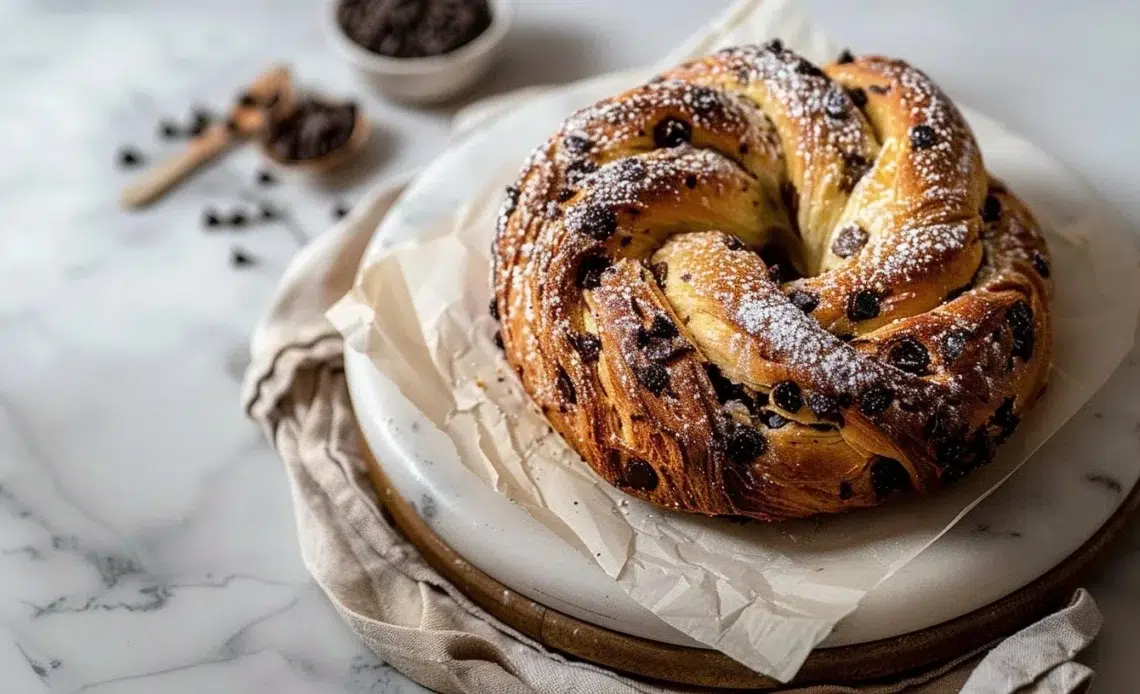 Kringles aux pépites de chocolat, une délicieuse pâtisserie sucrée à la texture moelleuse.