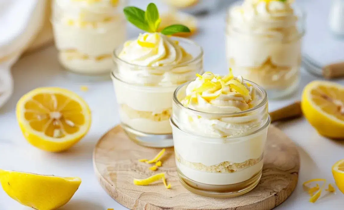 Mousse au Citron facile servie dans un élégant dessert.