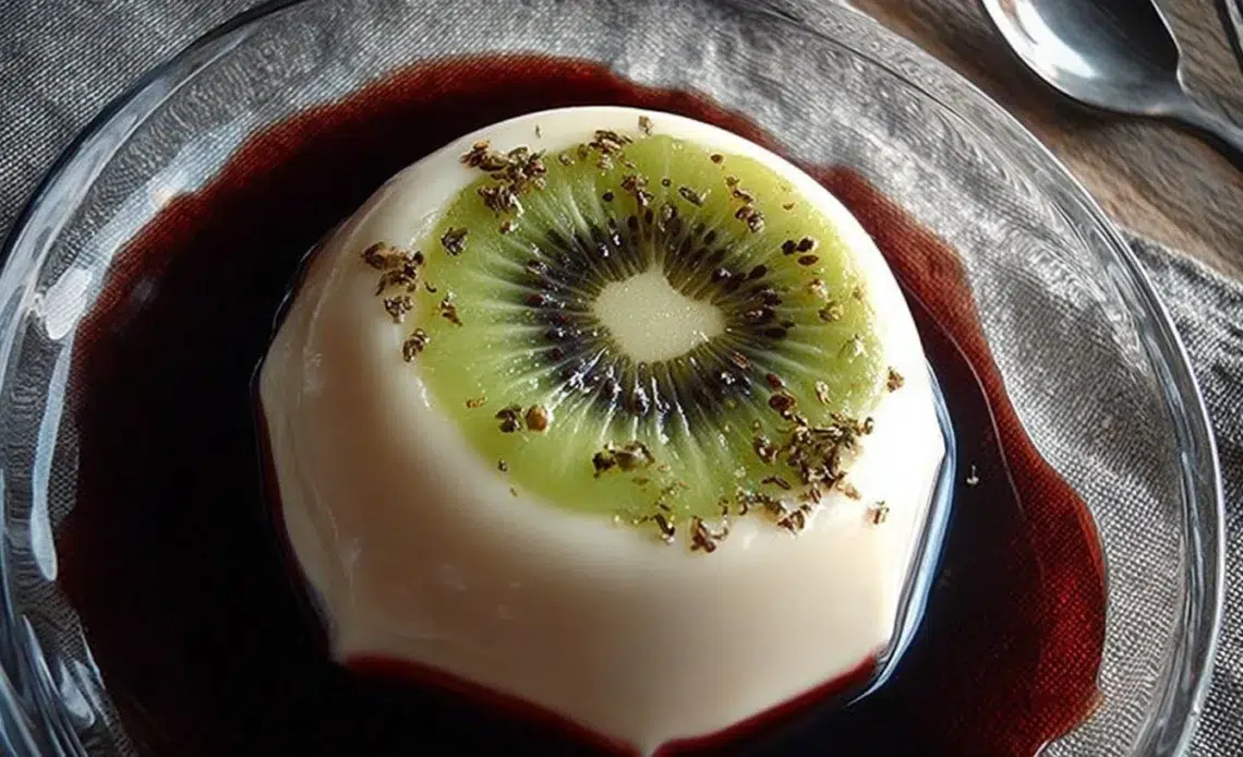 Panna cotta végane en forme d'œil d'Halloween sur une assiette