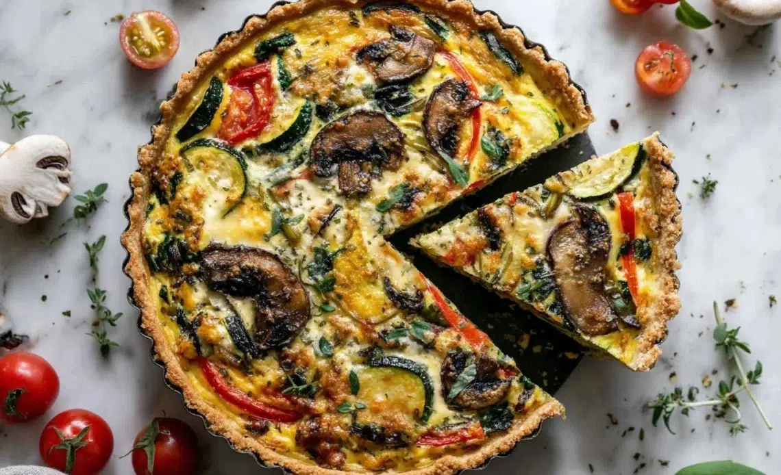 Quiche aux légumes colorée et appétissante, idéale pour un repas polyvalent.