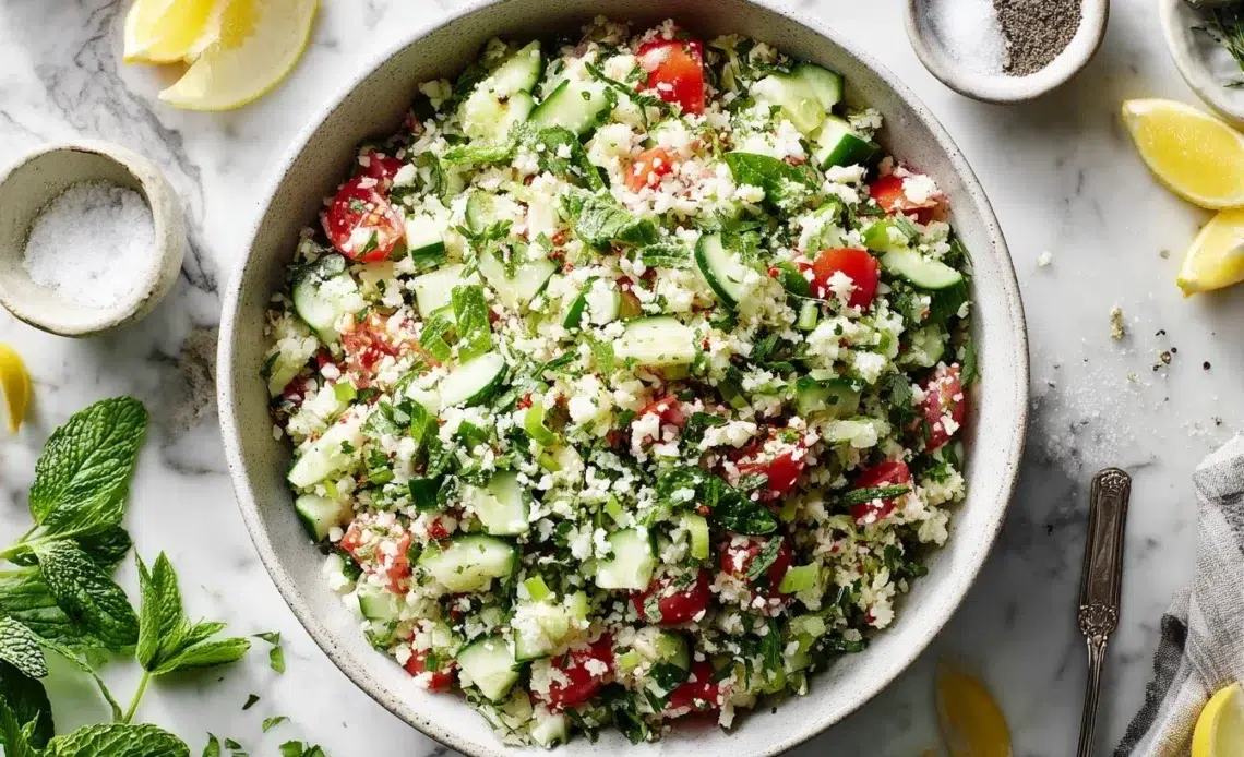 Taboulé de chou-fleur: frais, léger et vitaminé, prêt en quelques minutes. 1 Taboulé de chou-fleur frais et coloré, prêt en quelques minutes.