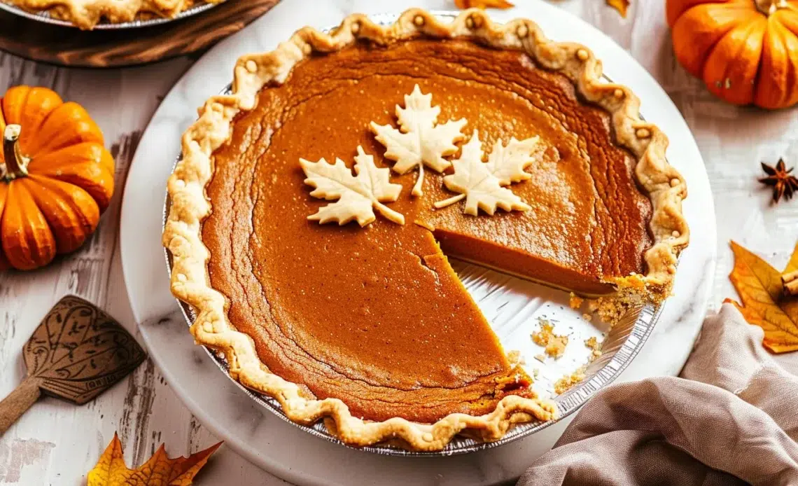 Tarte à la citrouille fraîchement cuite sur une assiette