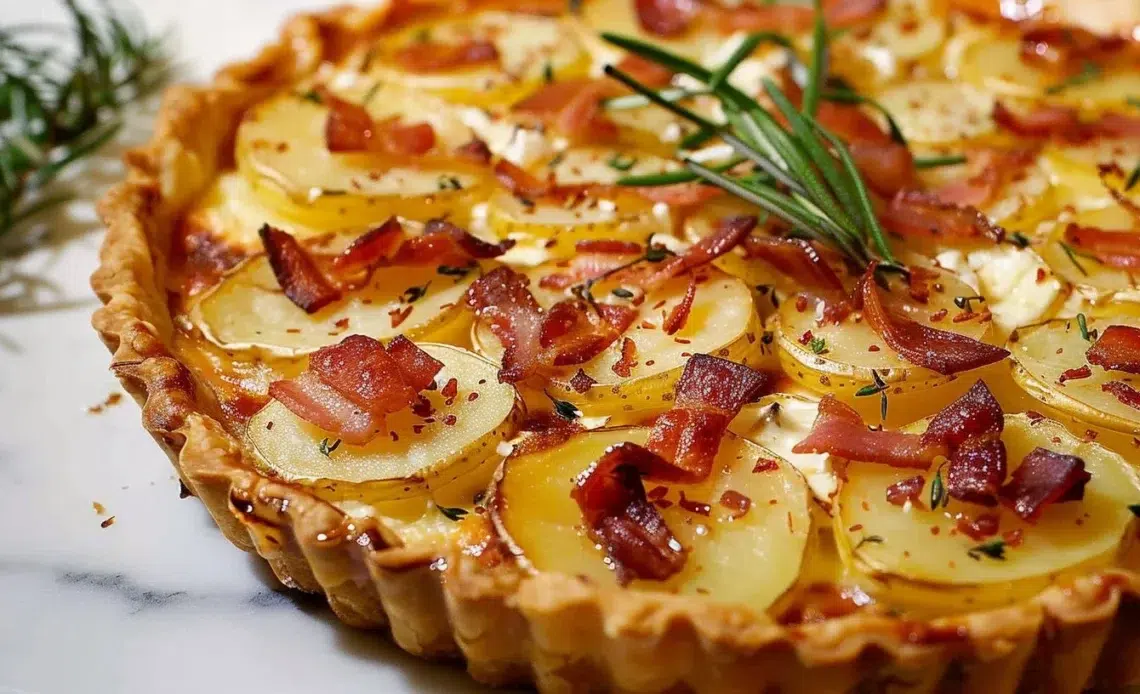 Tarte aux pommes de terre, camembert et lardons 1 Tarte aux pommes de terre garnie de camembert et lardons