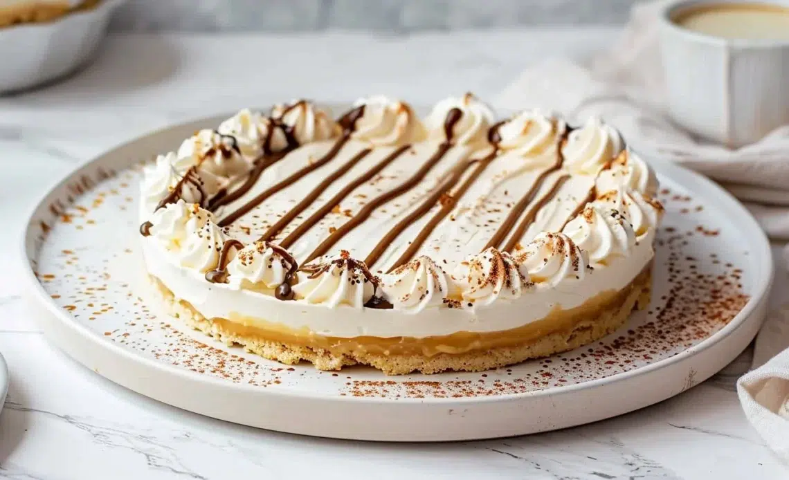 Tarte banoffee garnie de bananes, caramel et crème chantilly