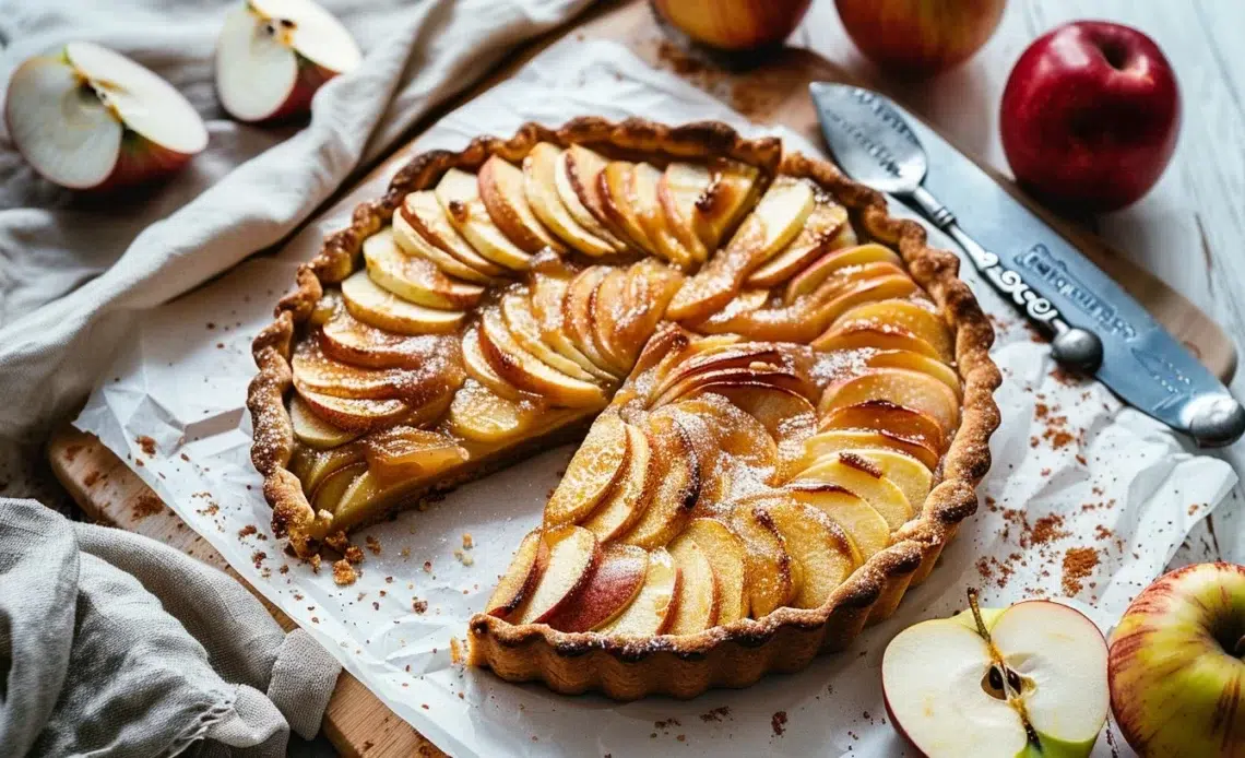 Tarte rustique aux pommes et caramel de coco, dessert croustillant et gourmand