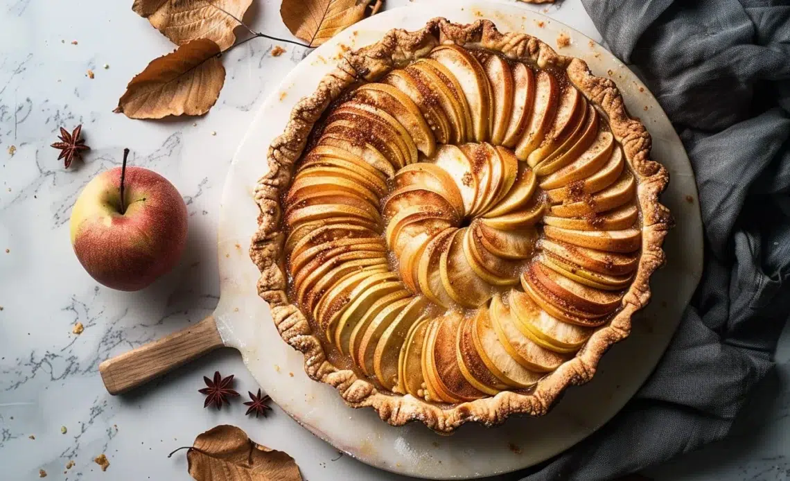 Tarte rustique aux pommes, poires et épices, présentation appétissante
