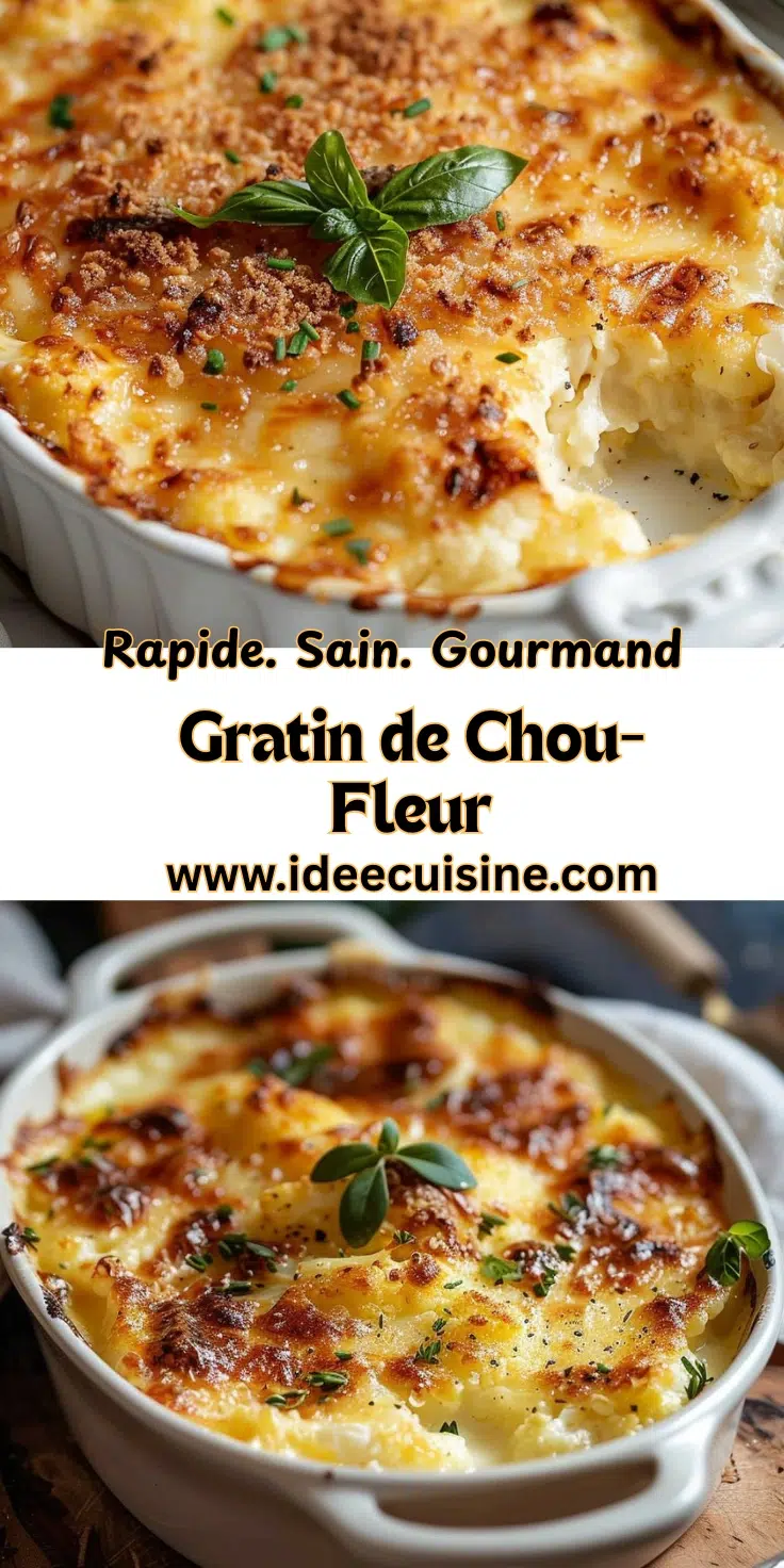 Gratin de Chou-Fleur 2 Plat oval gratiné, bouquet de chou-fleur nappé de sauce béchamel, surface dorée au fromage.