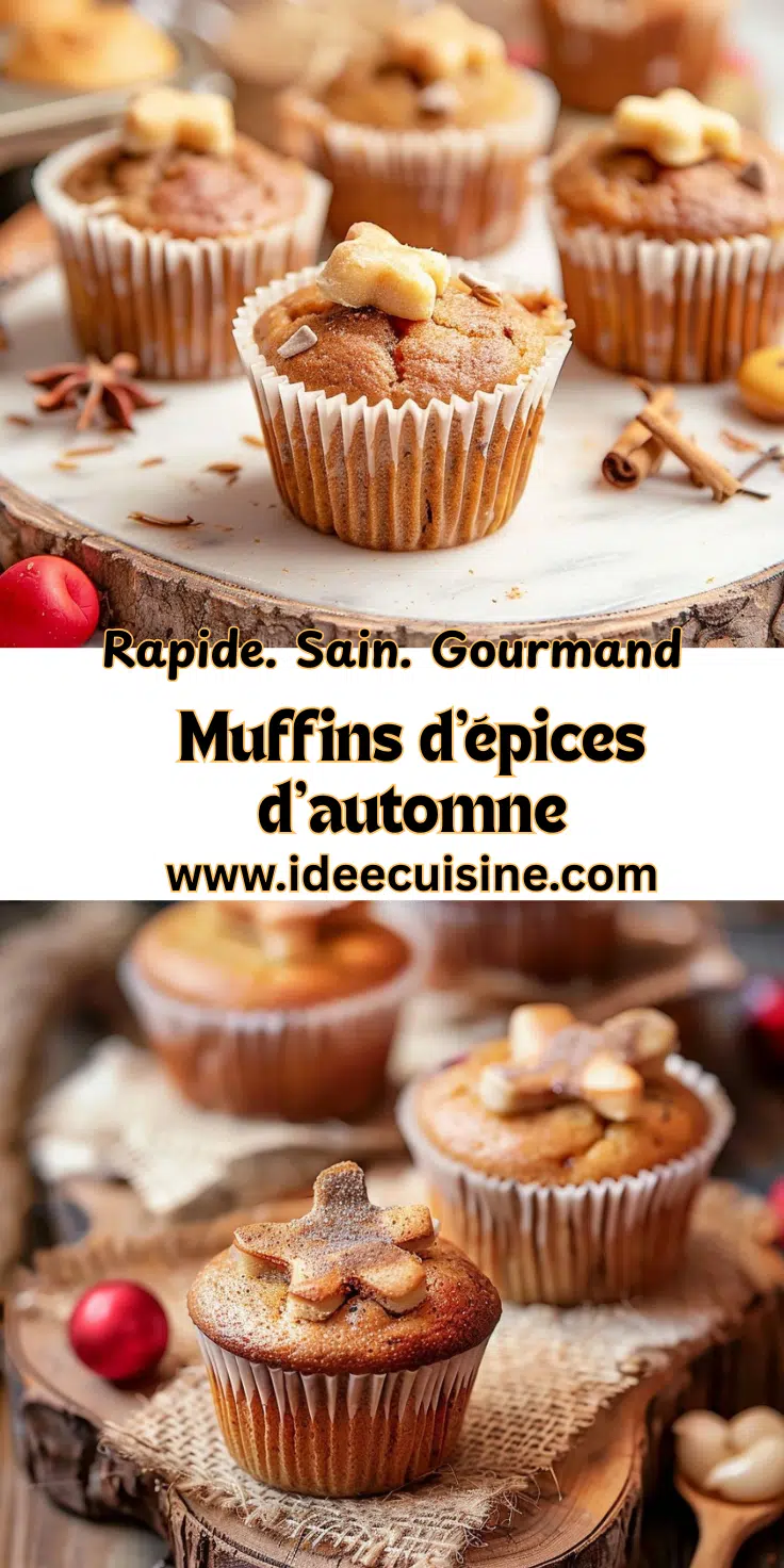 Muffins individuels sobres, au nappage léger, parsemés de noix et d’épices, présentés sur un plateau.