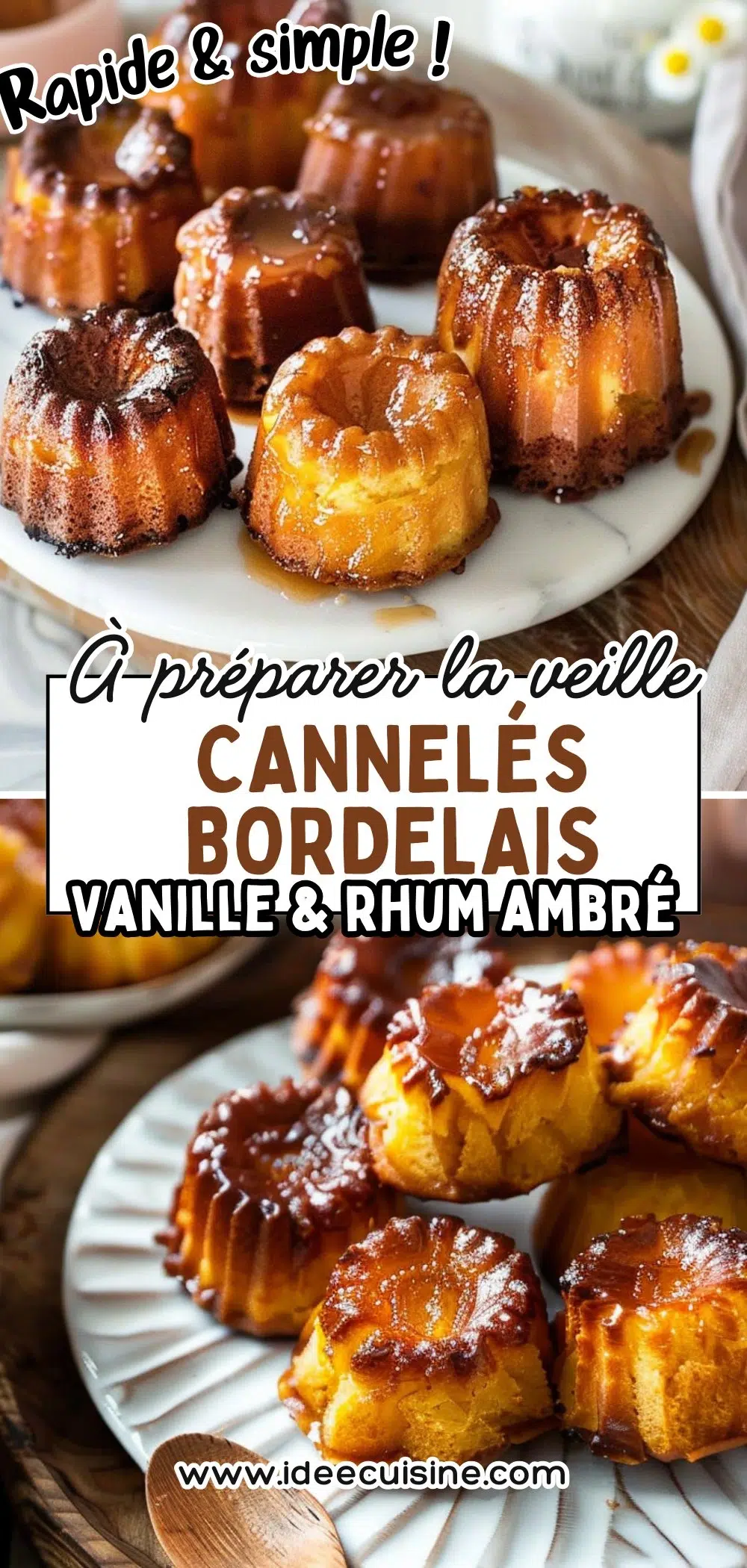 Plateau de cannelés bordelais dorés, croûte caramélisée brillante et cœur moelleux, servis sur assiettes blanches.