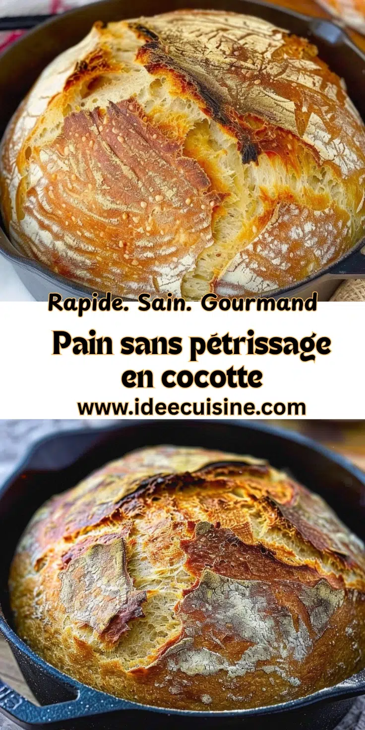 Miche rustique à croûte craquelée, cuite en cocotte en fonte, mie alvéolée