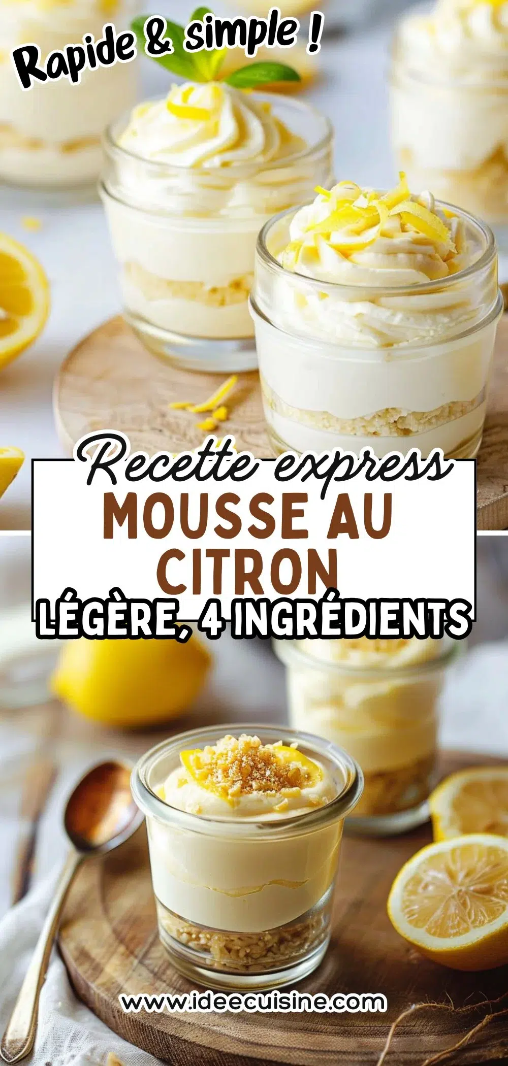 Verrine de mousse jaune pâle, zeste de citron, texture aérienne et lumineuse, cuillère à côté.