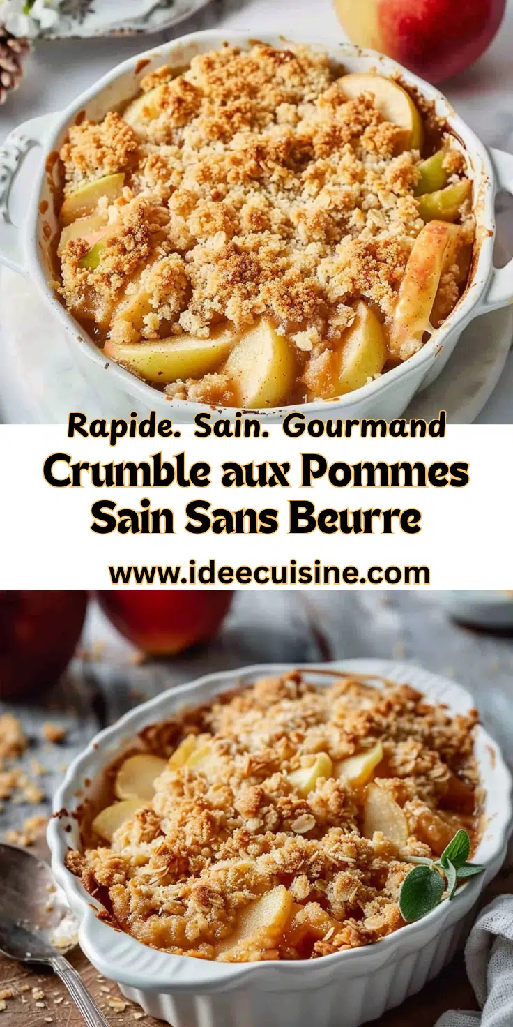 Crumble doré, pommes fondantes sous une croûte croustillante, servi en ramequin