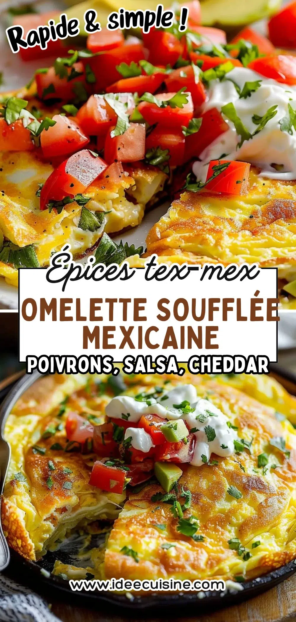 Mini-omelette épaisse garnie de cubes de poivron rouge, cheddar, herbes fraîches et épices, visuel coloré.