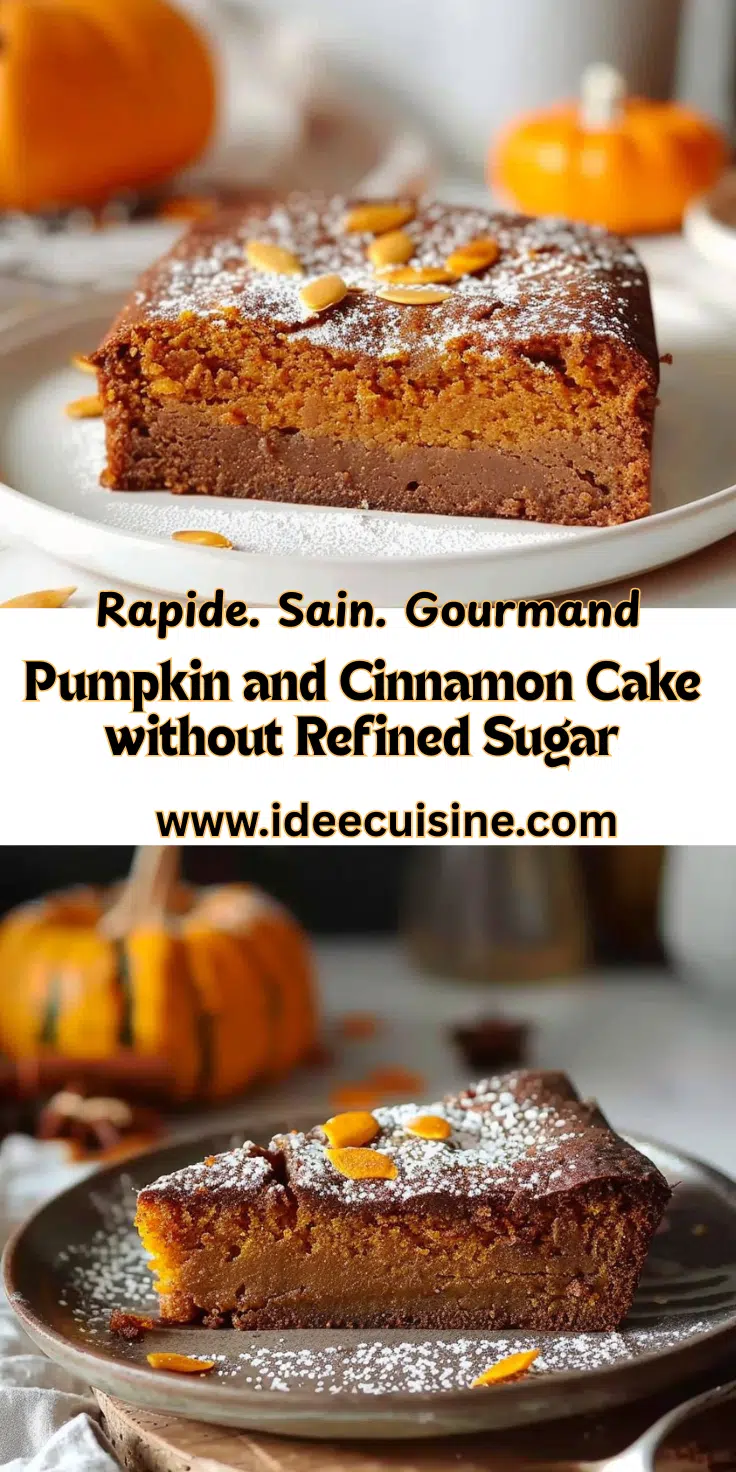 Part de gâteau moelleux à la citrouille, sucre glace et dés d’orange, décor citrouille miniature.