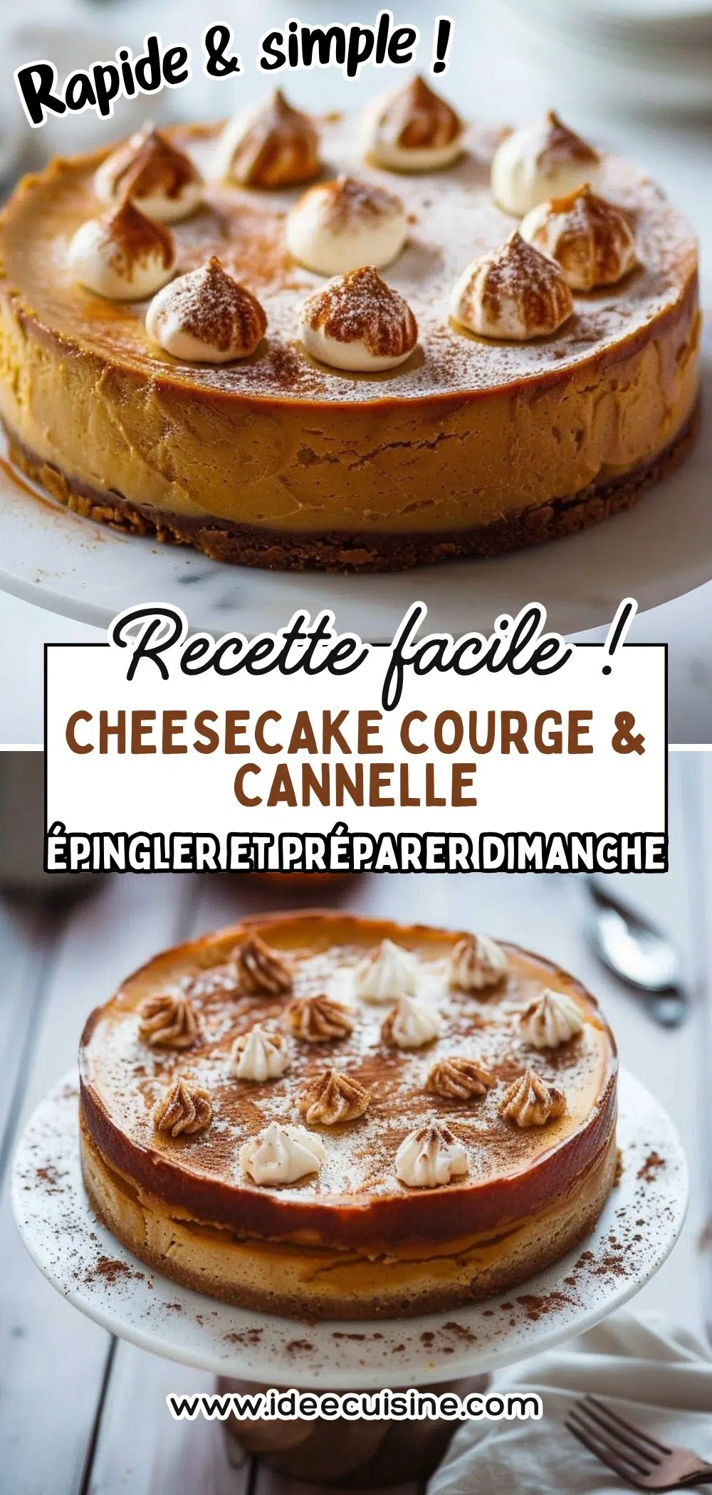 Cheesecake orangé à la courge, décor de rosaces meringuées, base biscuit dorée.