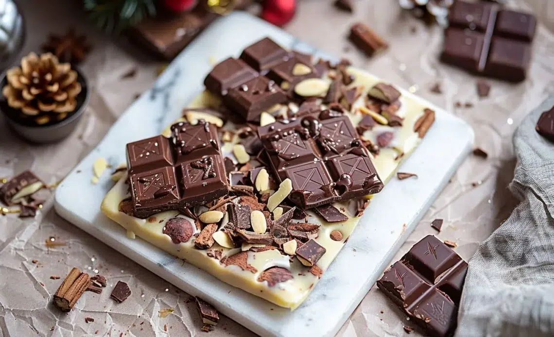 Barre de chocolat fait maison pour célébrer Noël avec délices.
