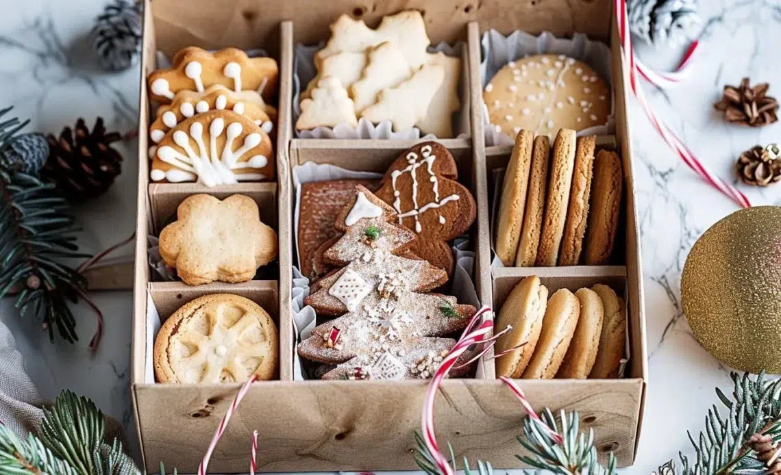 Boîte de biscuits de Noël 1 Boîte de biscuits de Noël avec des biscuits décoratifs et festifs