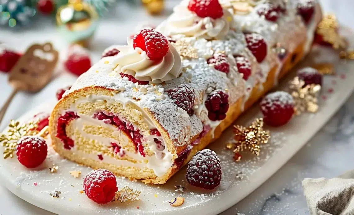 Bûche de Noël à la Vanille et Framboise, dessert festif et gourmand