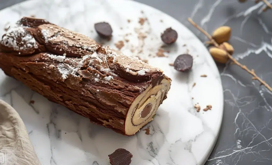 Délicieuse Bûche Forêt Noire pleine de chocolat et de cerises